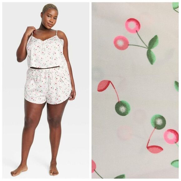 Colsie Other - Colsie white cherry satin pajama tank short set sz L